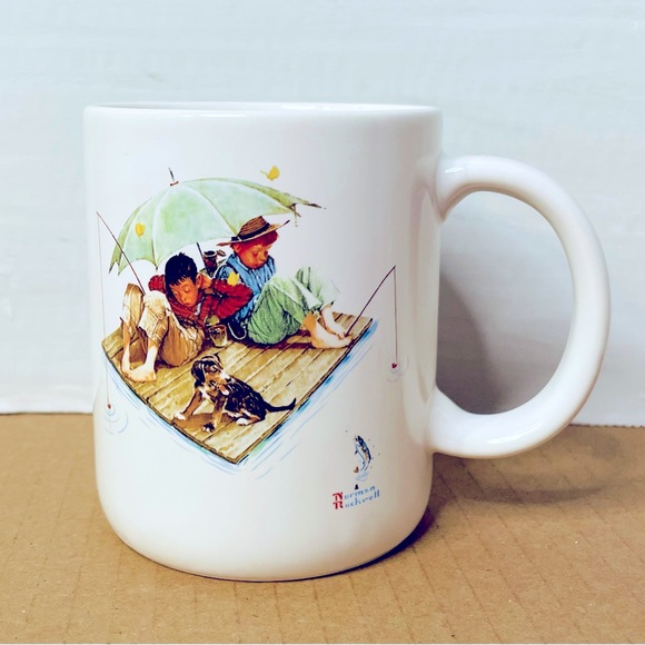 Vintage Fisherman's Paradise Norman Rockwell 1987 Coffee Mug Museum Collection - Picture 1 of 4